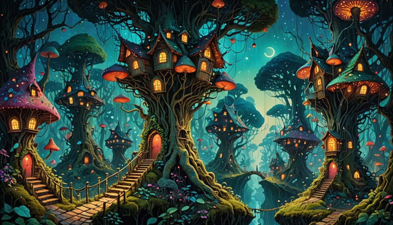 Ethereal Fairy Settlement in Detailed Matte Painting Style