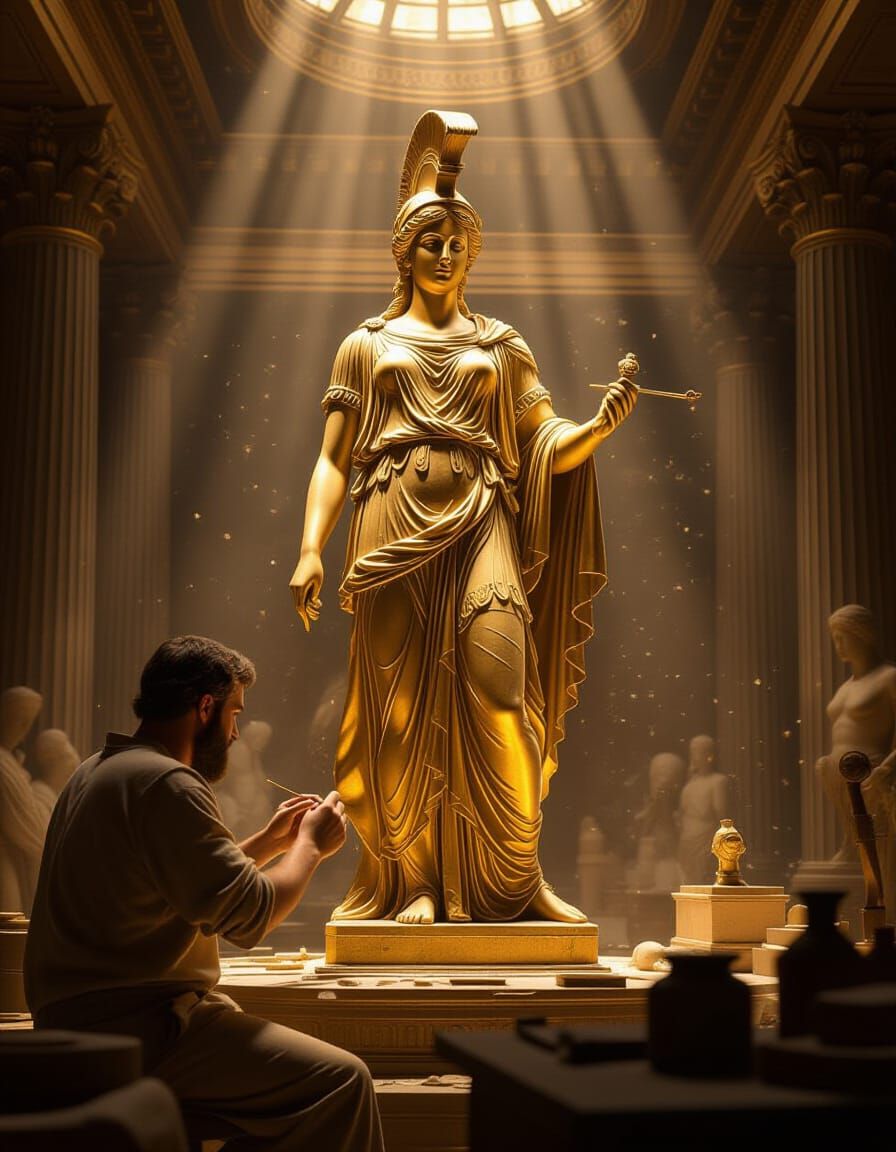 Phidias Carving Athena Parthenos Statue in Workshop