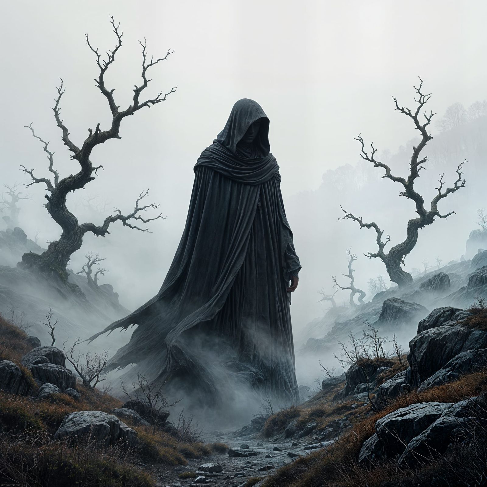 Misty Moor Silhouette in Dark Fantasy Style