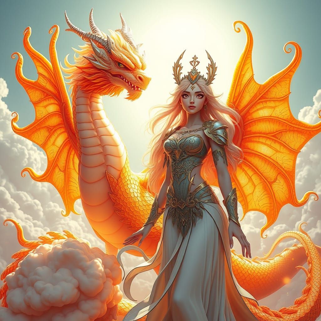 Ethereal Goddess Unfurls Dragon Wings Amidst Radiant Sun Dra...
