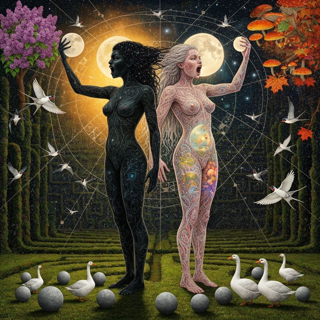 Cosmic Goddesses in Dramatic Sun and Moon Capture