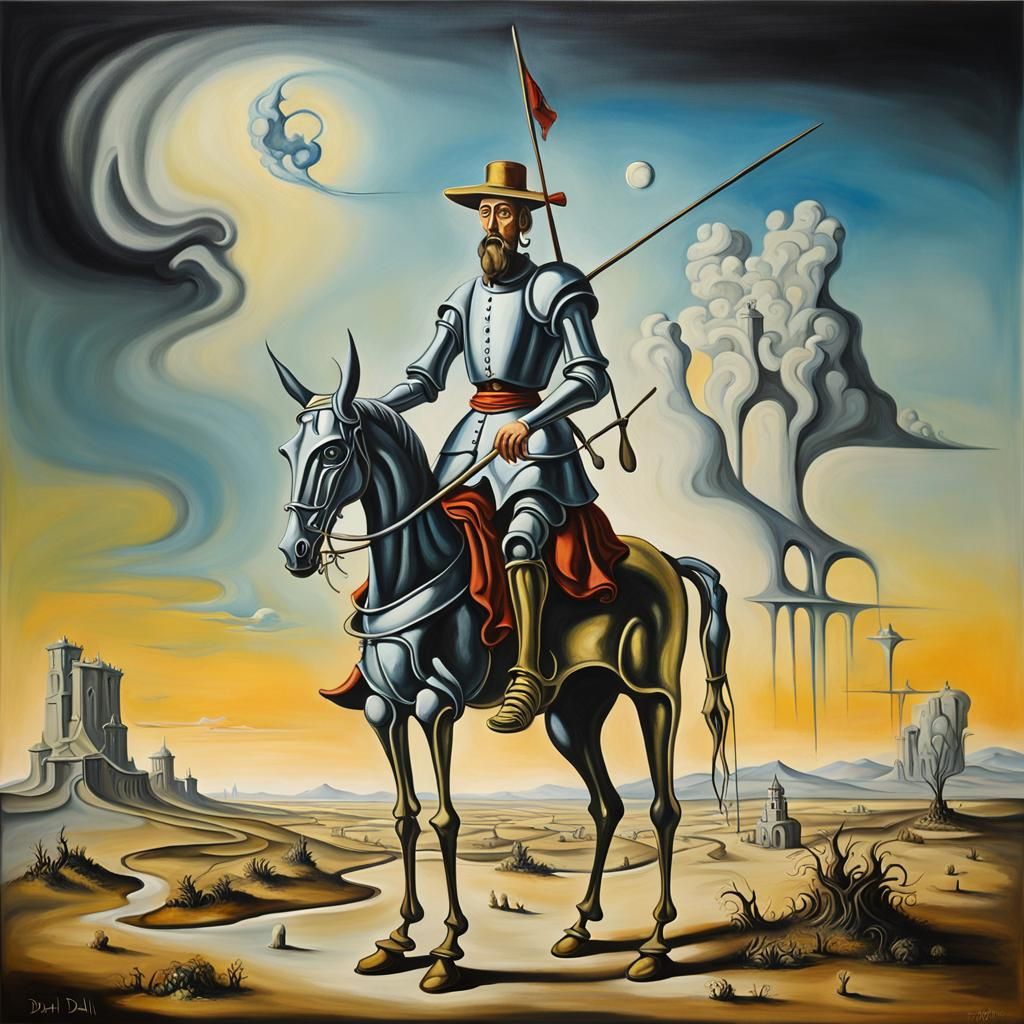 Don Quixote in Surrealist Melting Oil Painting