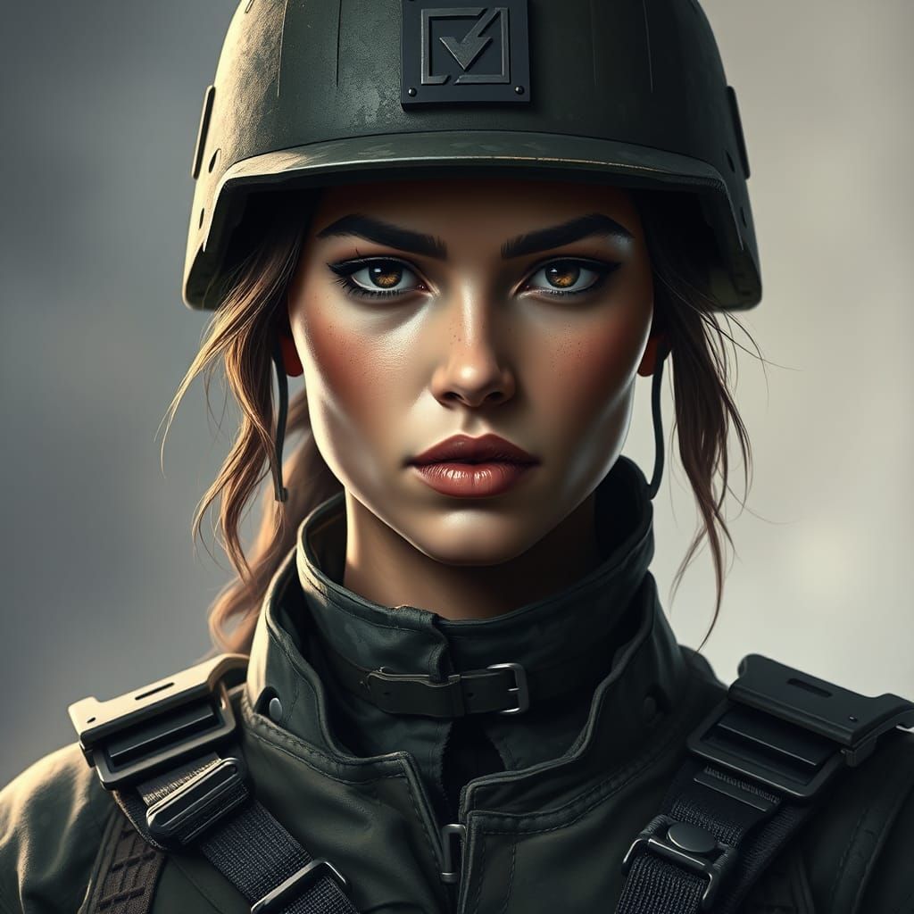 Resolute Army Woman Portrait in 8k Resolution