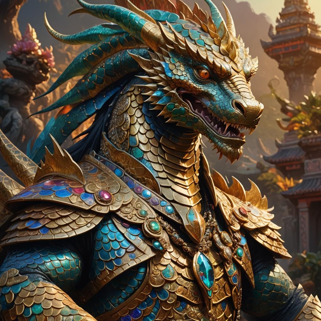 Ornate Reptile Naga Warrior in Fantasy Art Style
