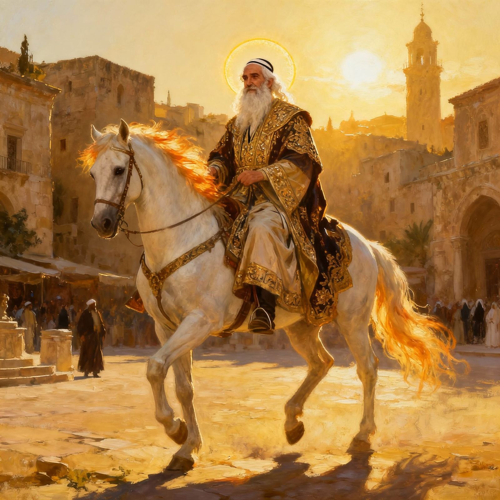 Wise Man in Royal Robe Rides White Horse