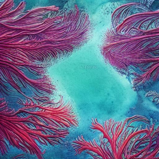 Surreal Aquatic Illustration of Bioluminescent Sea Life