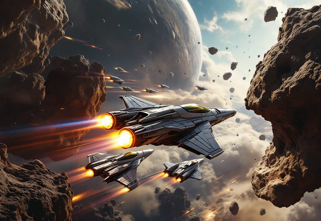 Hyper-Realistic Sci-Fi Spacecraft Race Through Asteroid Fiel...
