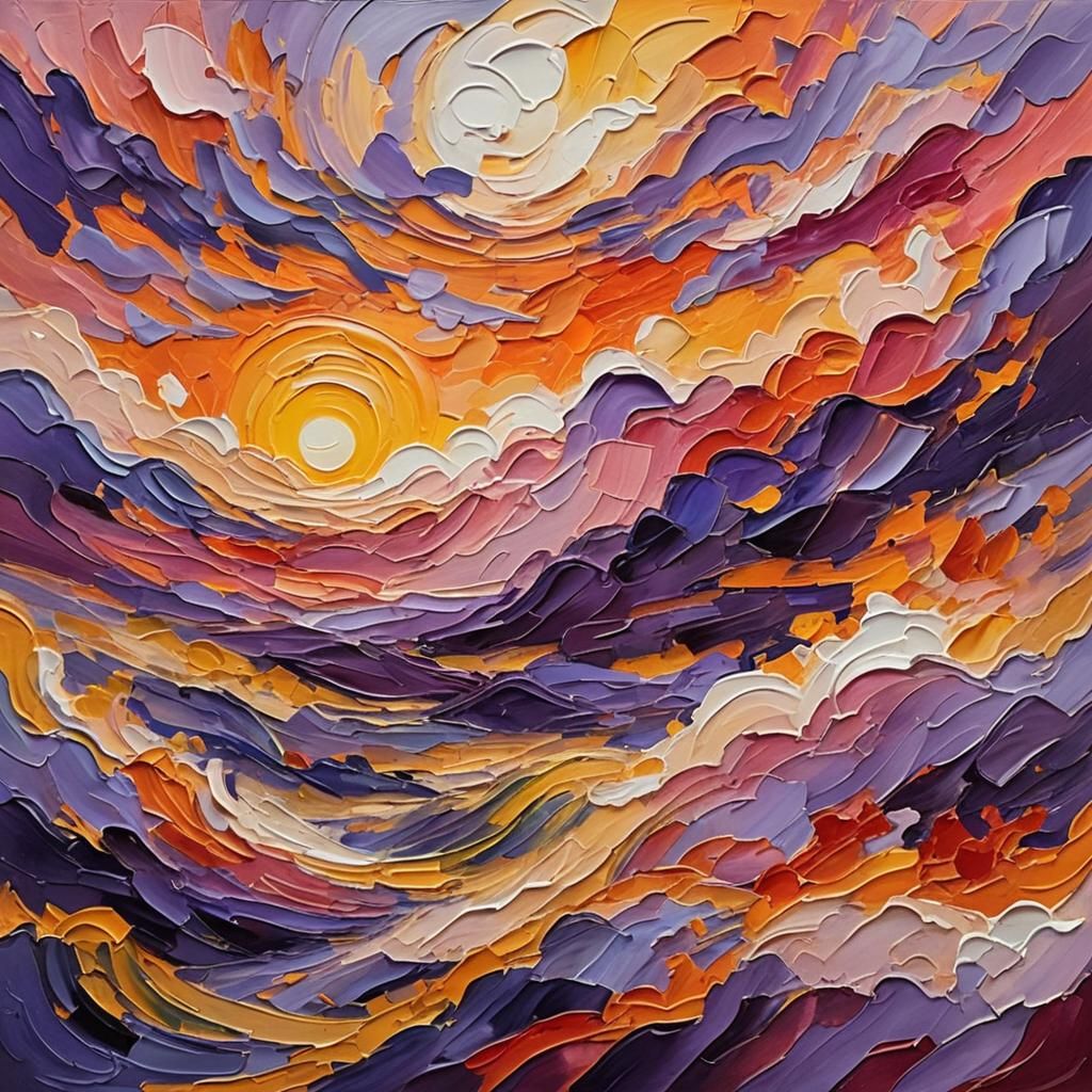 Vivid Impasto Sunset with Swirling Brushstrokes