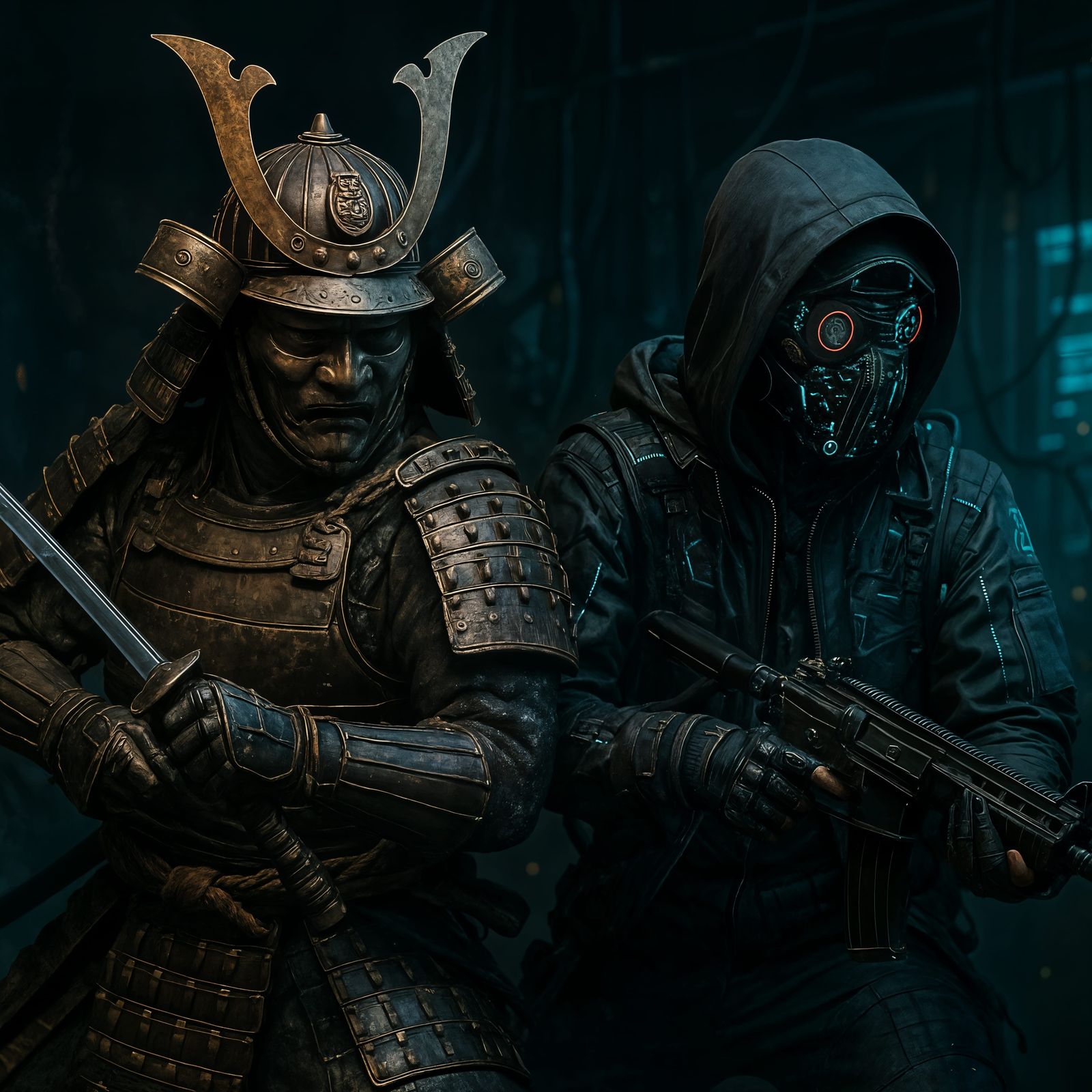 Cyber Samurai Warrior Fights Alongside Hacker