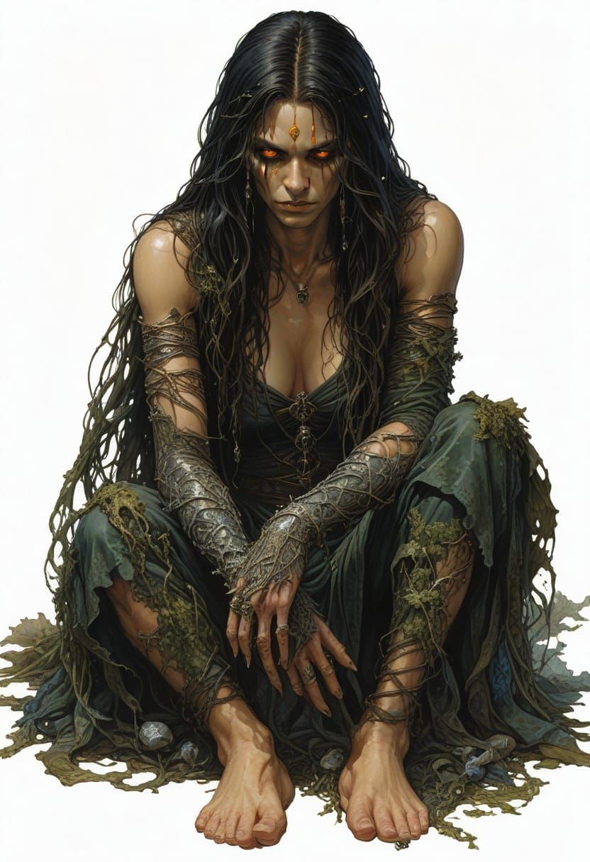 Mystical Crone in Dark Fantasy Setting