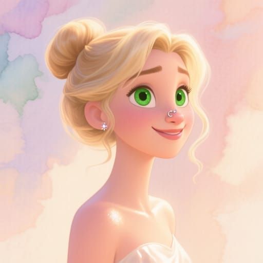 Young Woman with Green Eyes in Pastel Hues