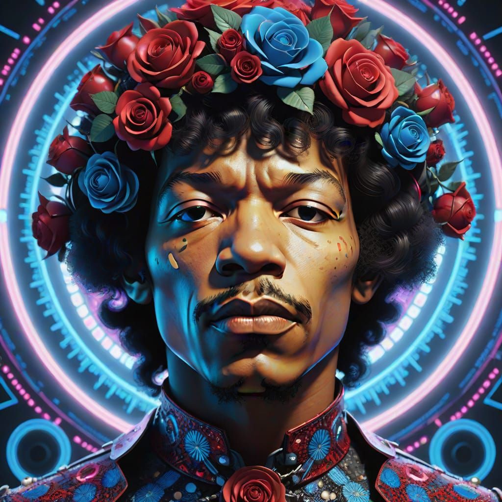 Jimi Hendrix Cybernetic Portrait in 3D