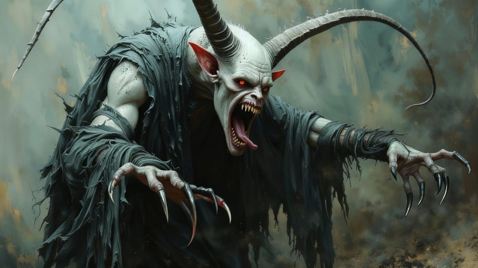 Monstrous Tiefling in Sinister Action Pose Oil Painting