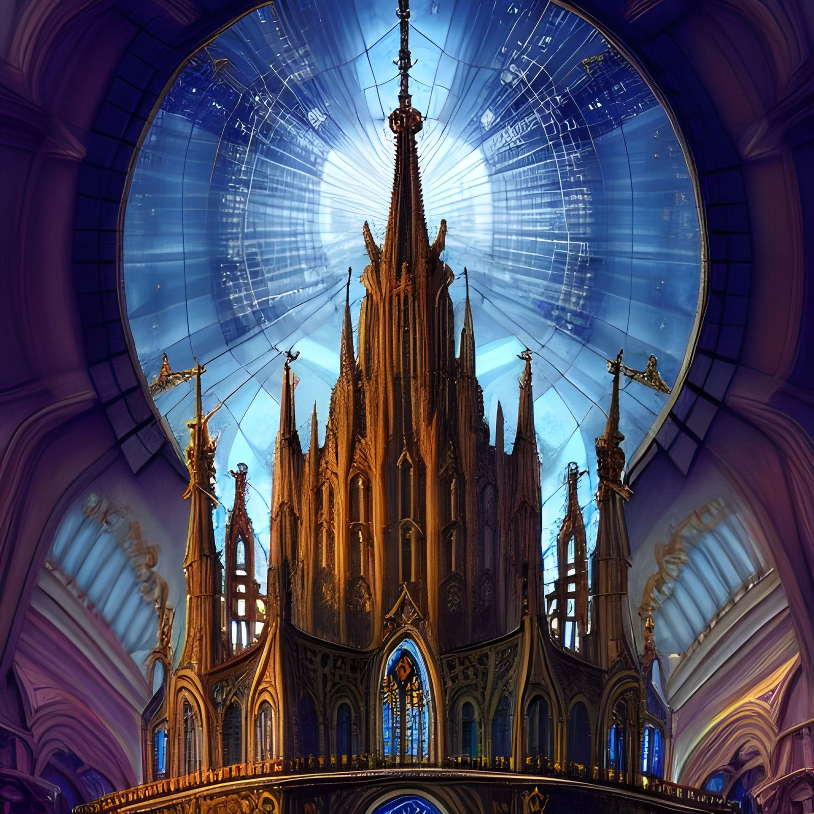 Magical Floating Cathedral with Sparkling Spires