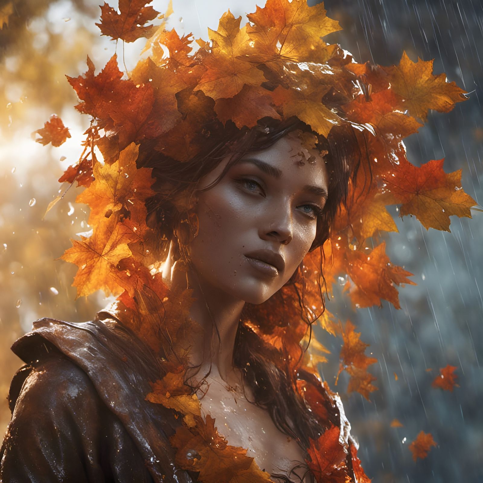 Goddess of Autumn Rain in Hyperrealistic Style