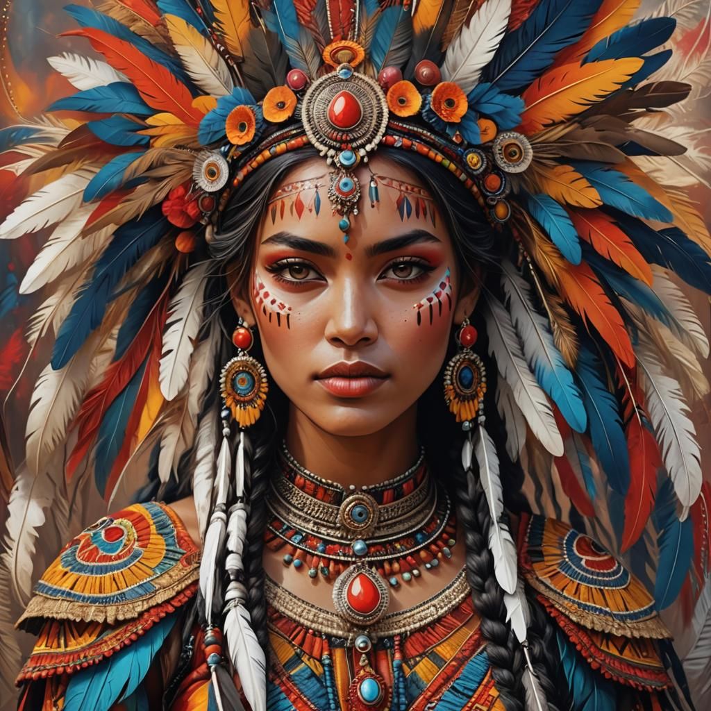 Tribal Woman in Ceremonial Costume Macro Painting