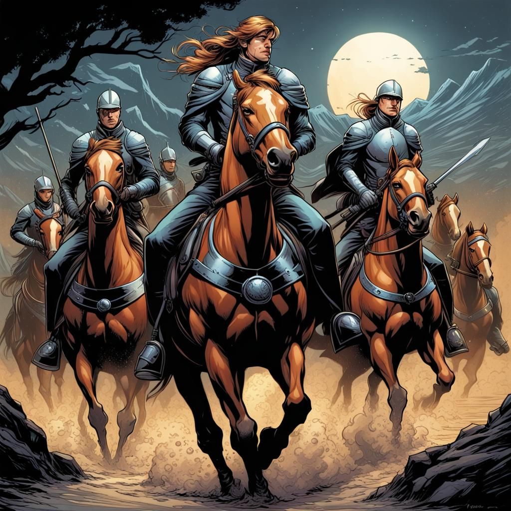 Dynamic Equine Cavalry in Comic Book Style