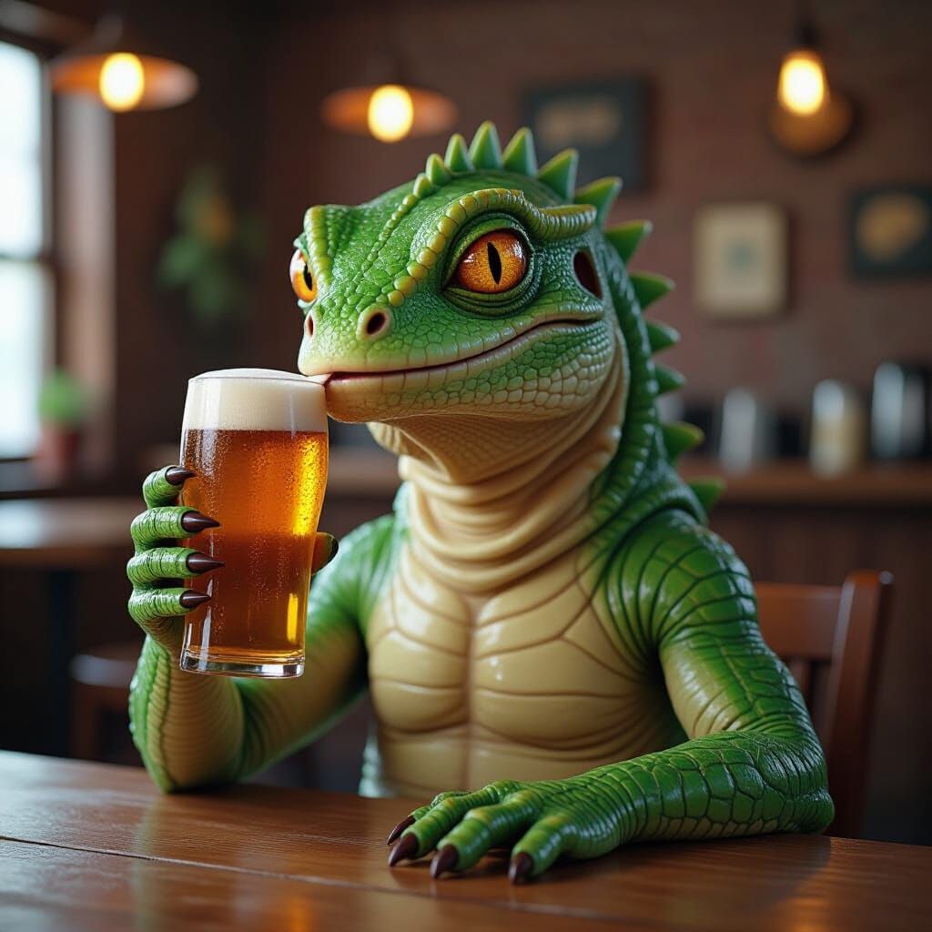 Reptile Alien Enjoying a Beer