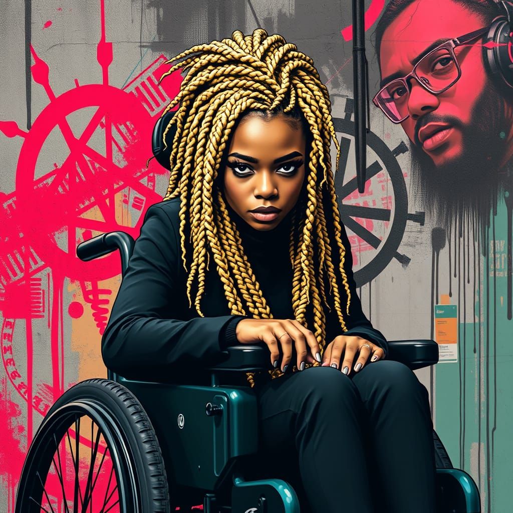 Electric Wheelchair Rebel Woman in Anarchic Style