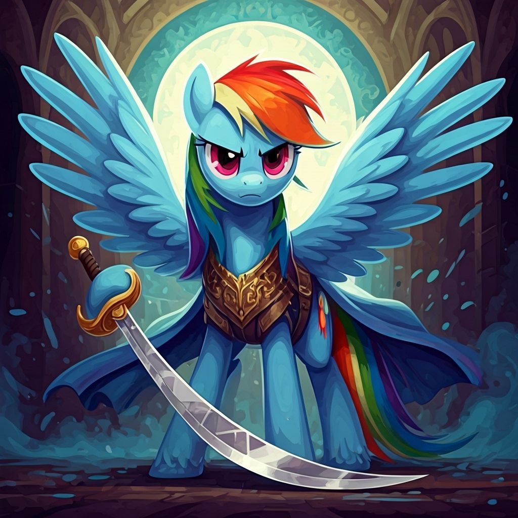 Pony Wind Mage Knight with Scimitar as Gouache Watercolor