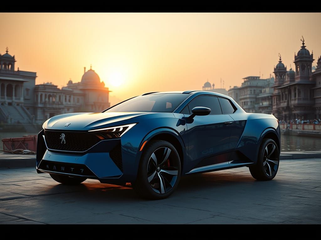 Sleek Blue Concept Car in Ancient Varanasi