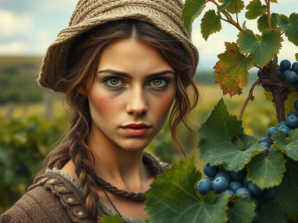 Ancient Thracian Peasant Woman in Amber Eyes and Wyeth Style