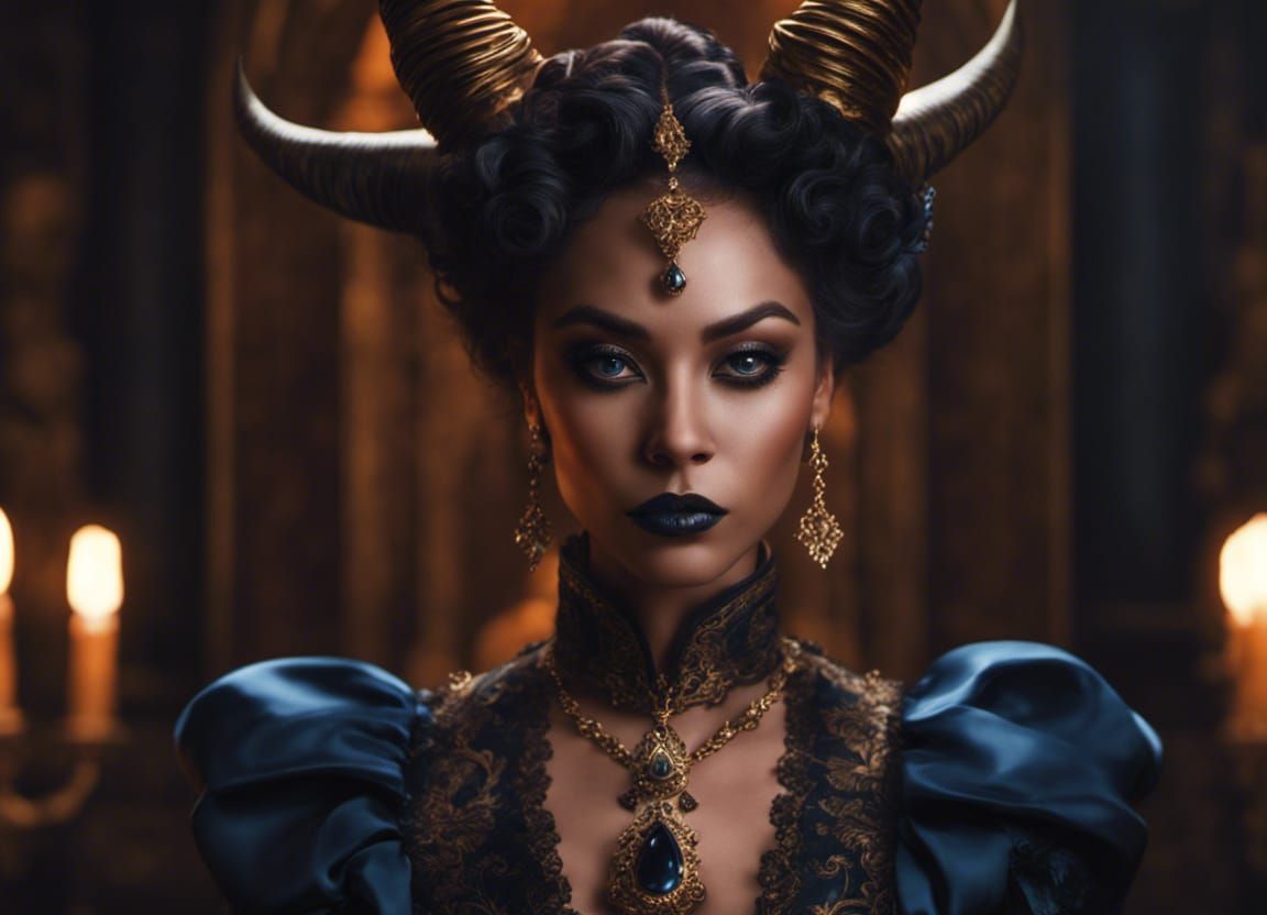 Victorian Gothic Tiefling Portrait in Dramatic Lighting