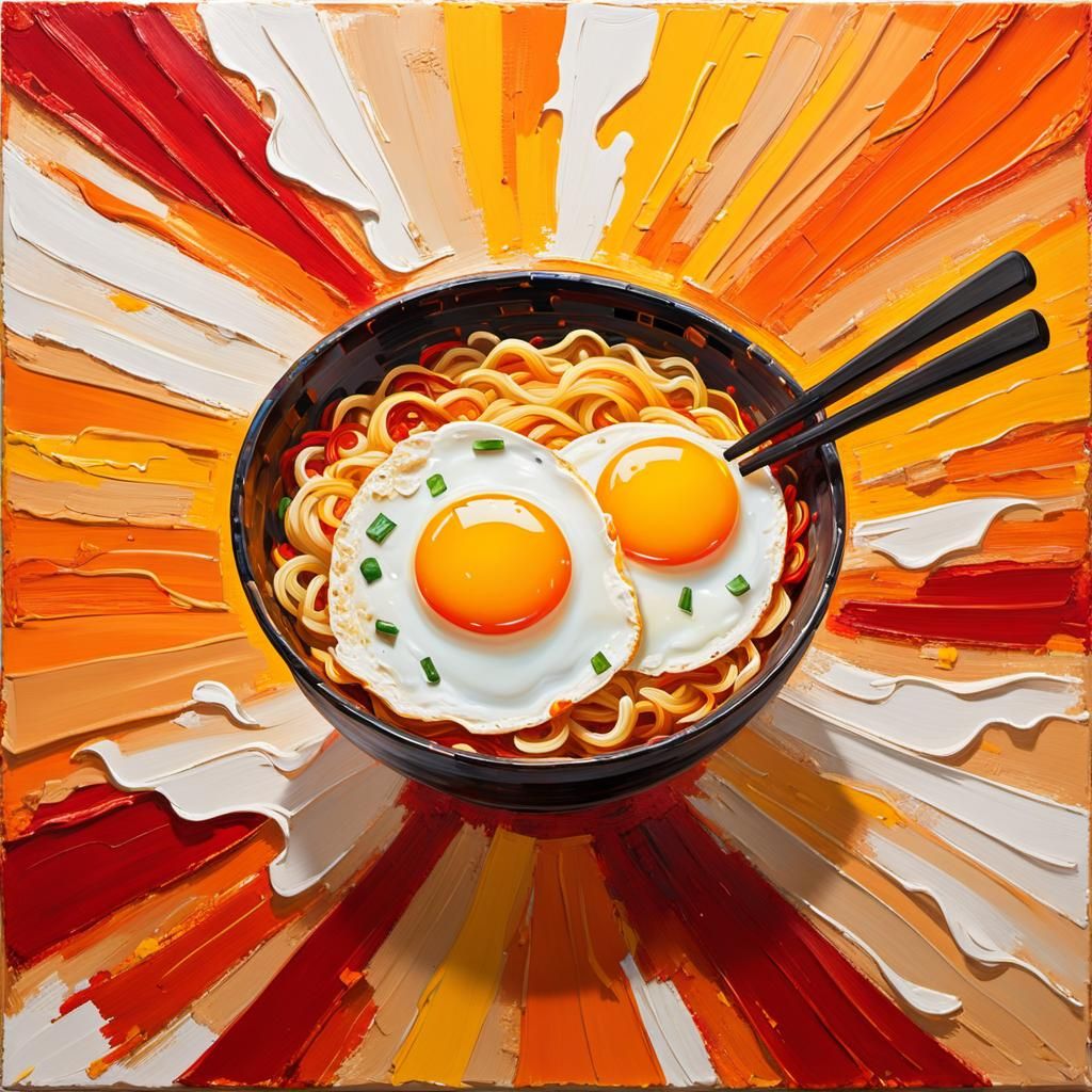 Vibrant Impasto Ramen Bowl with Fried Egg