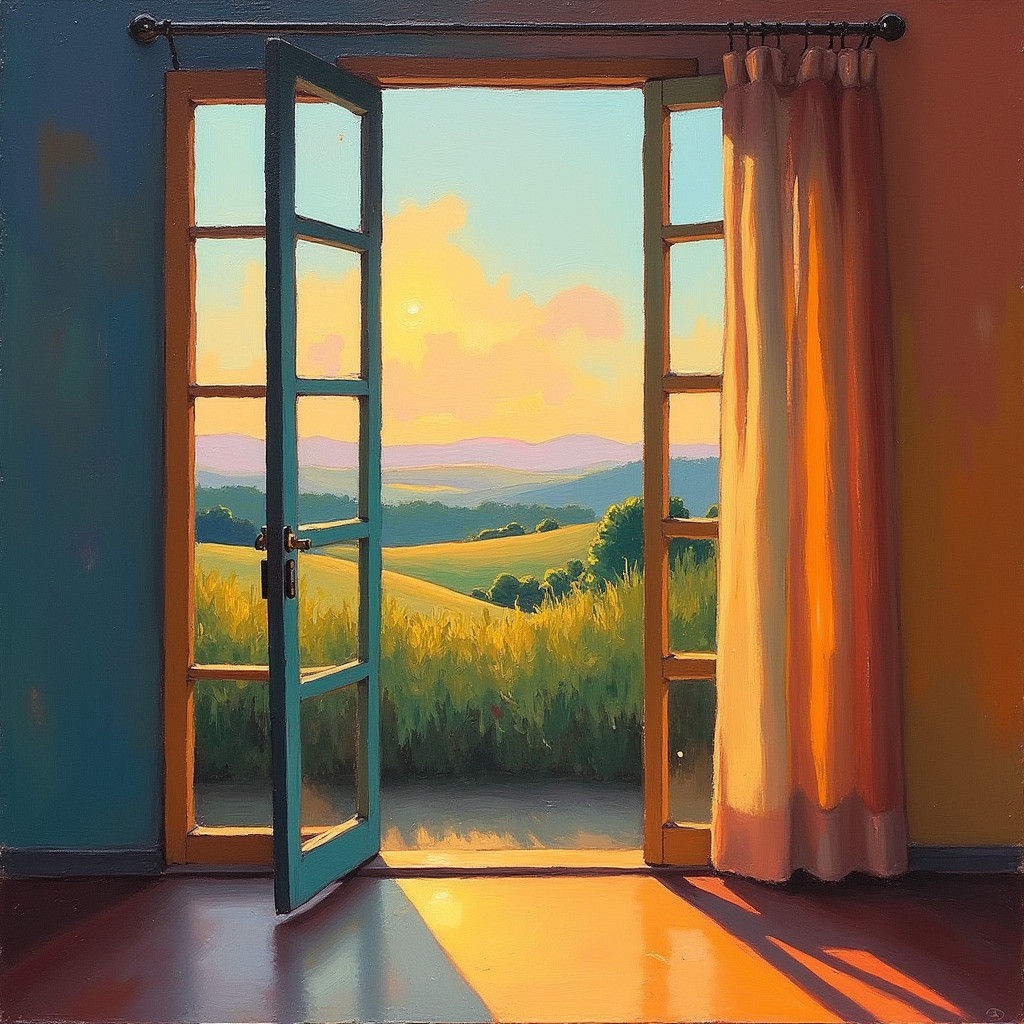 Abstract House View with Golden Light and Geometric Shapes