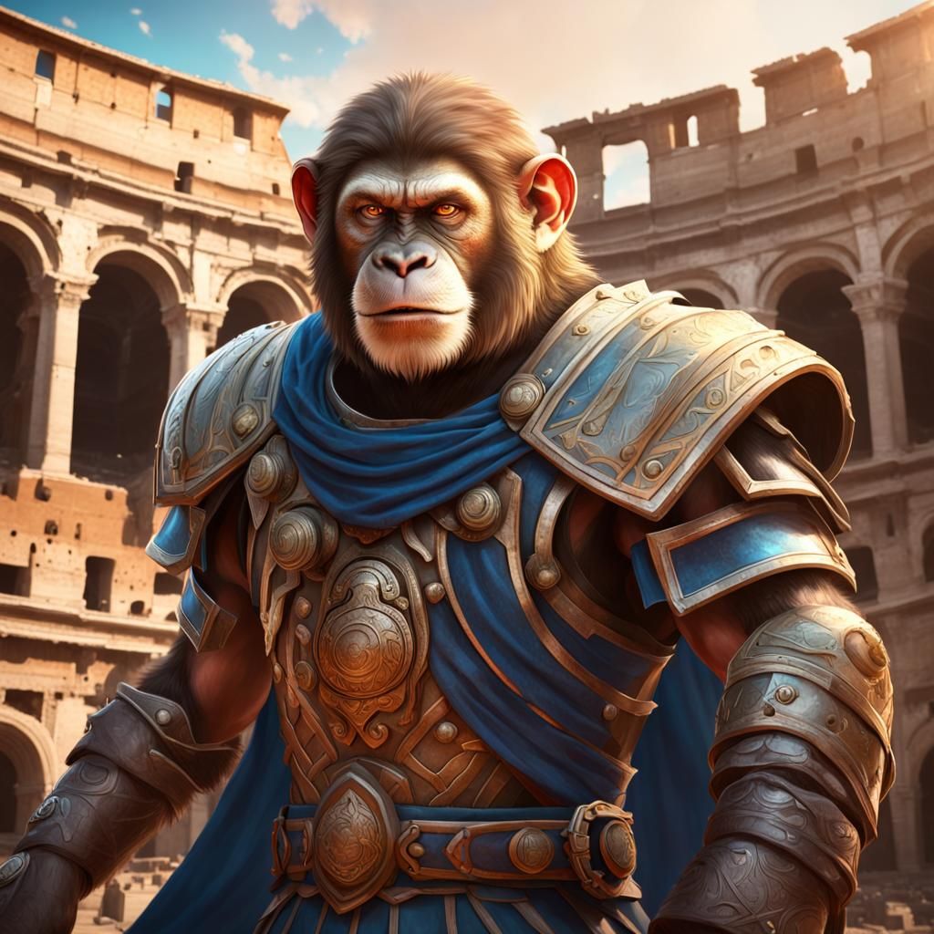 Gladiator Monkey Portrait in Colosseum, Digital Art