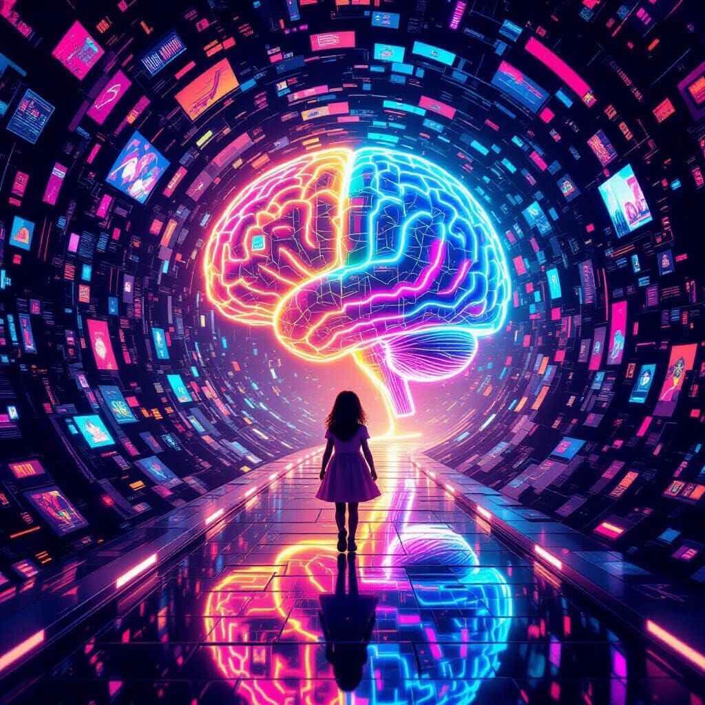 Tiny Girl Explores Futuristic Brain of Digital Art