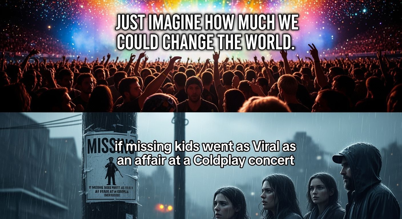 Impactful Splash Art Meme: Coldplay Concert vs Missing Kids