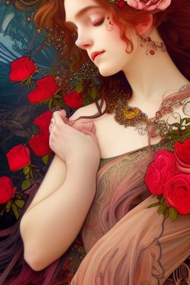 Rose Queen Portrait in Art Nouveau Style