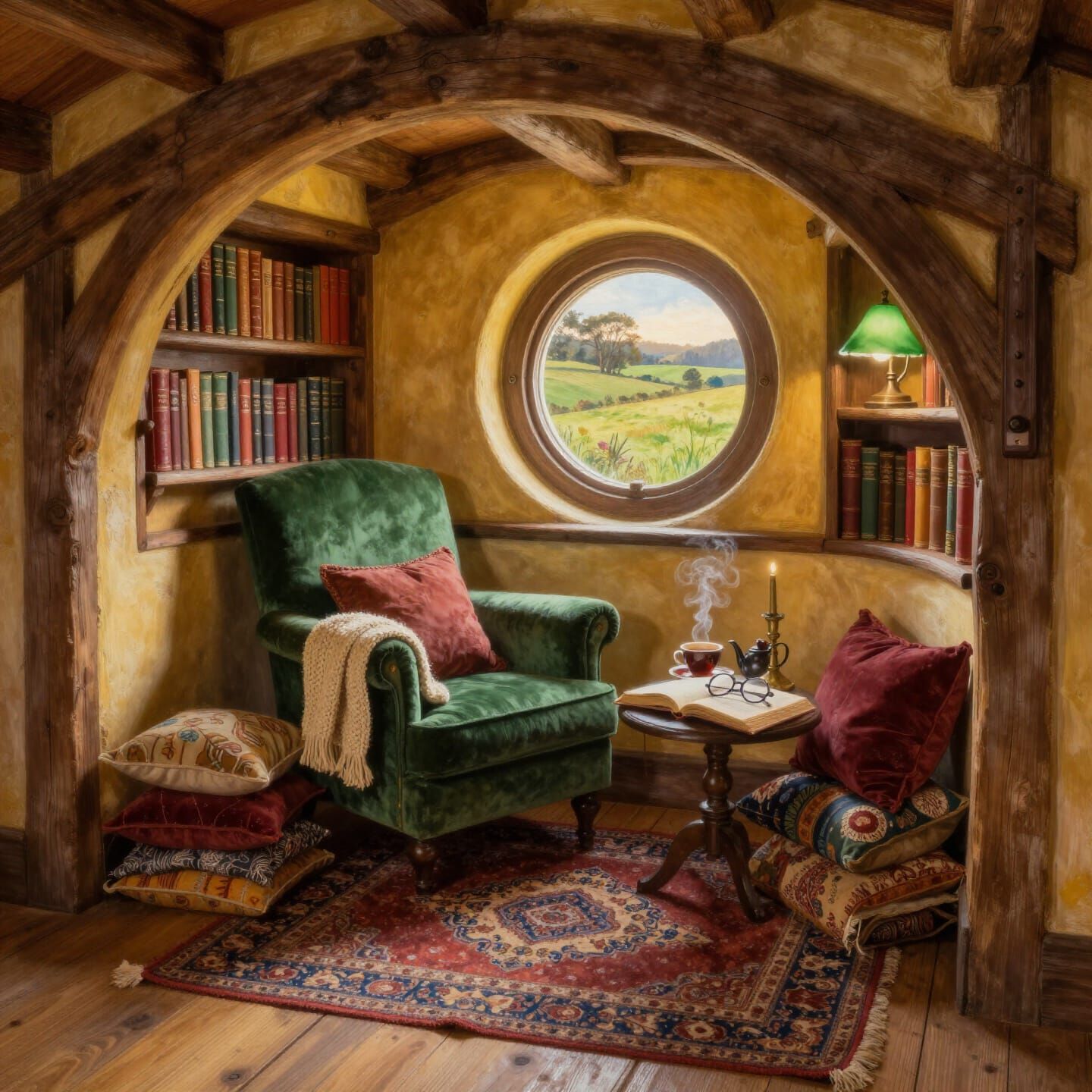 Cozy Hobbit Reading Nook Oil Painting