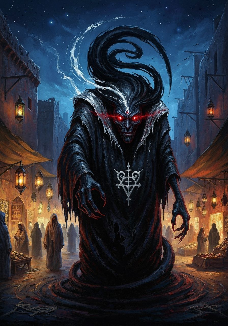 Mysterious Djinn Lurking in Bazaar, Beksiński Style