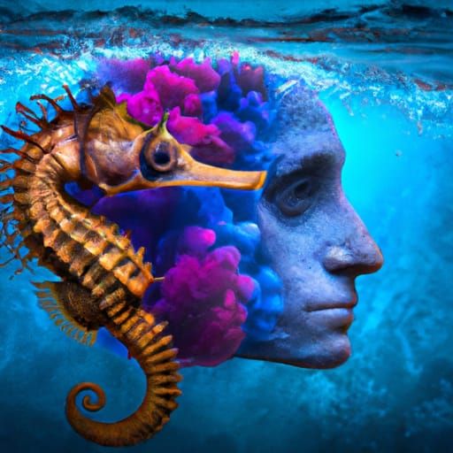 Hyperrealistic Seahorse Brain: Splash Art Concept