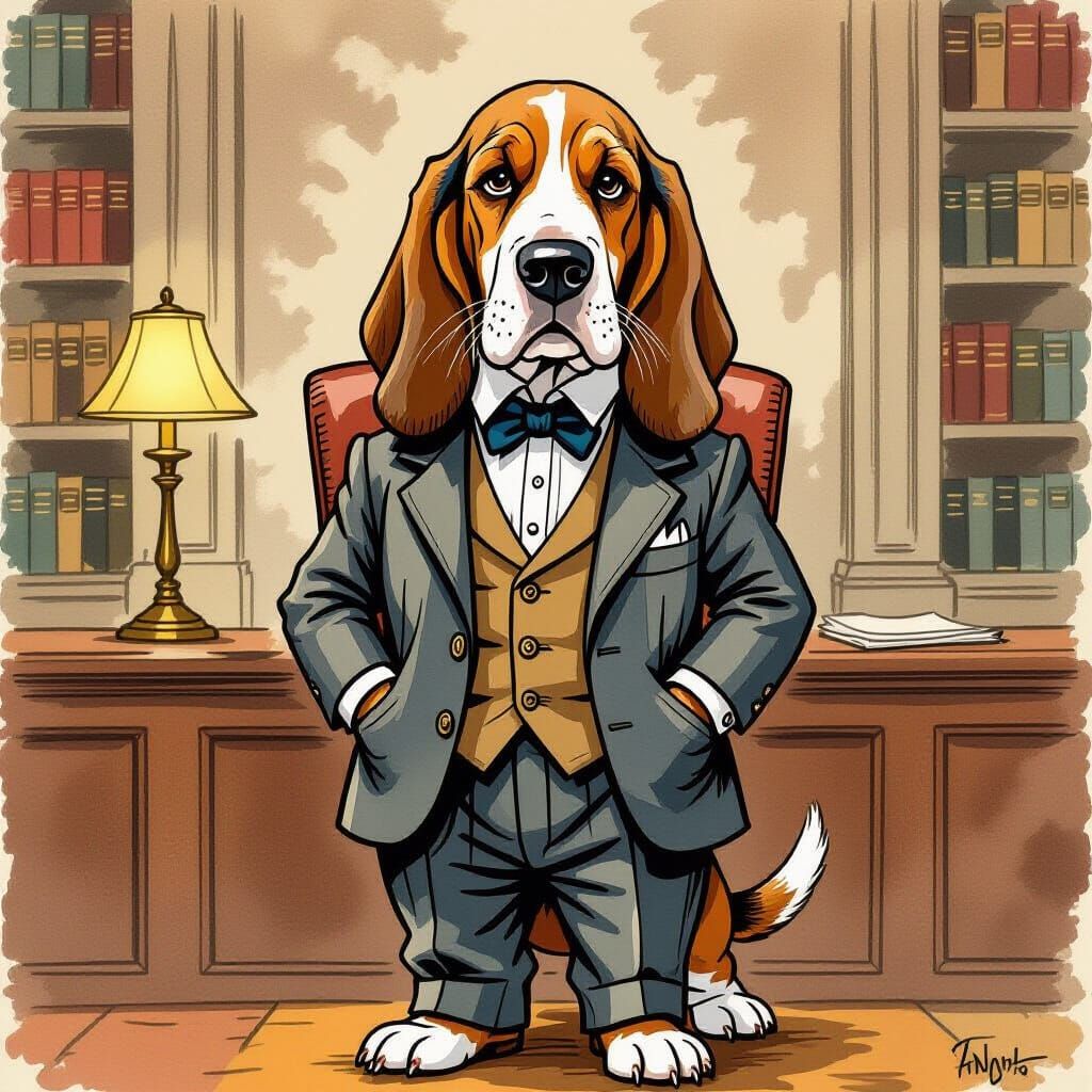 Basset Hound Lawyer in Earthy Tones