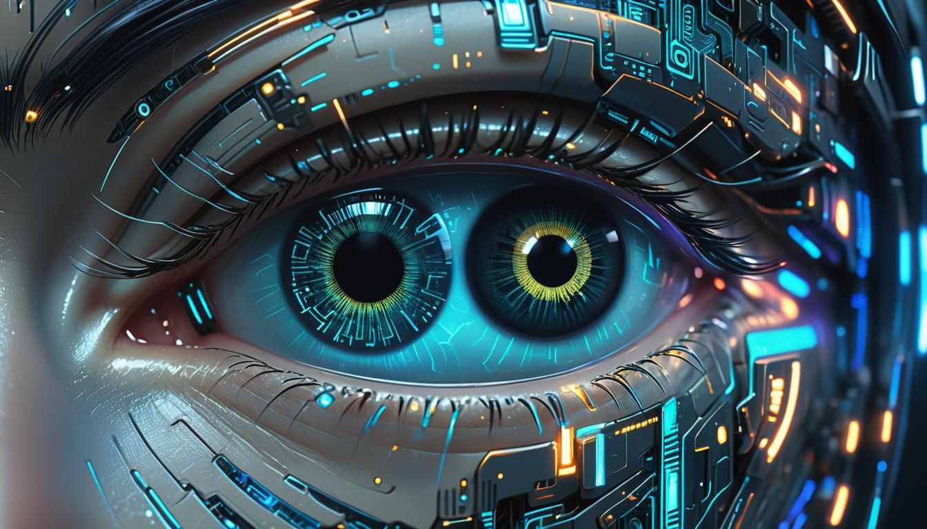 Cybernetic Eye with Glowing Circuitry in Cyberpunk Style