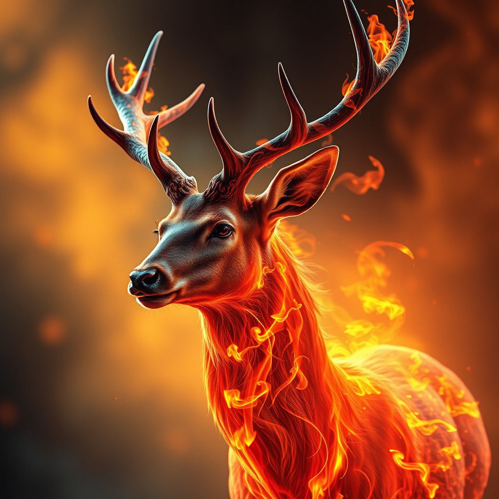 Fiery Deer: Hyperrealistic Digital Art