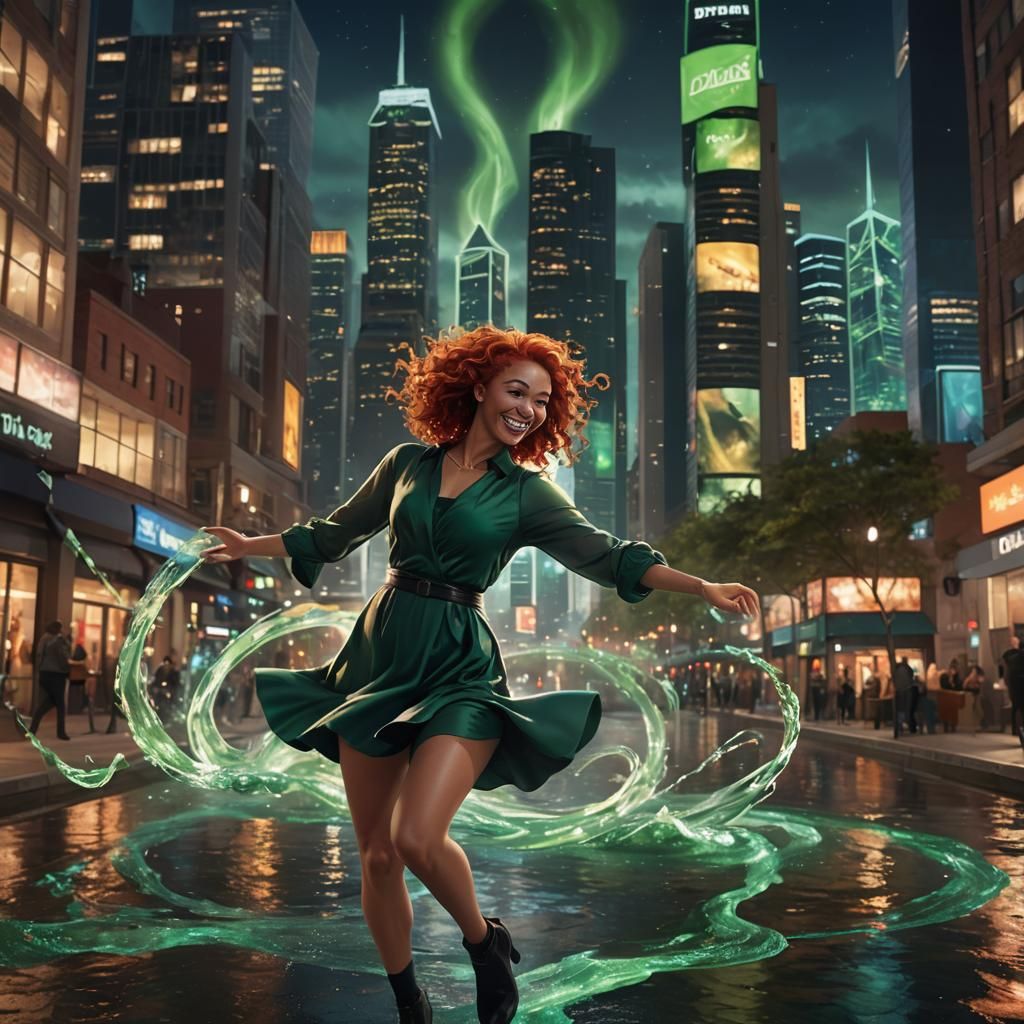 Redhead Waterbender in Cityscape Concept Art