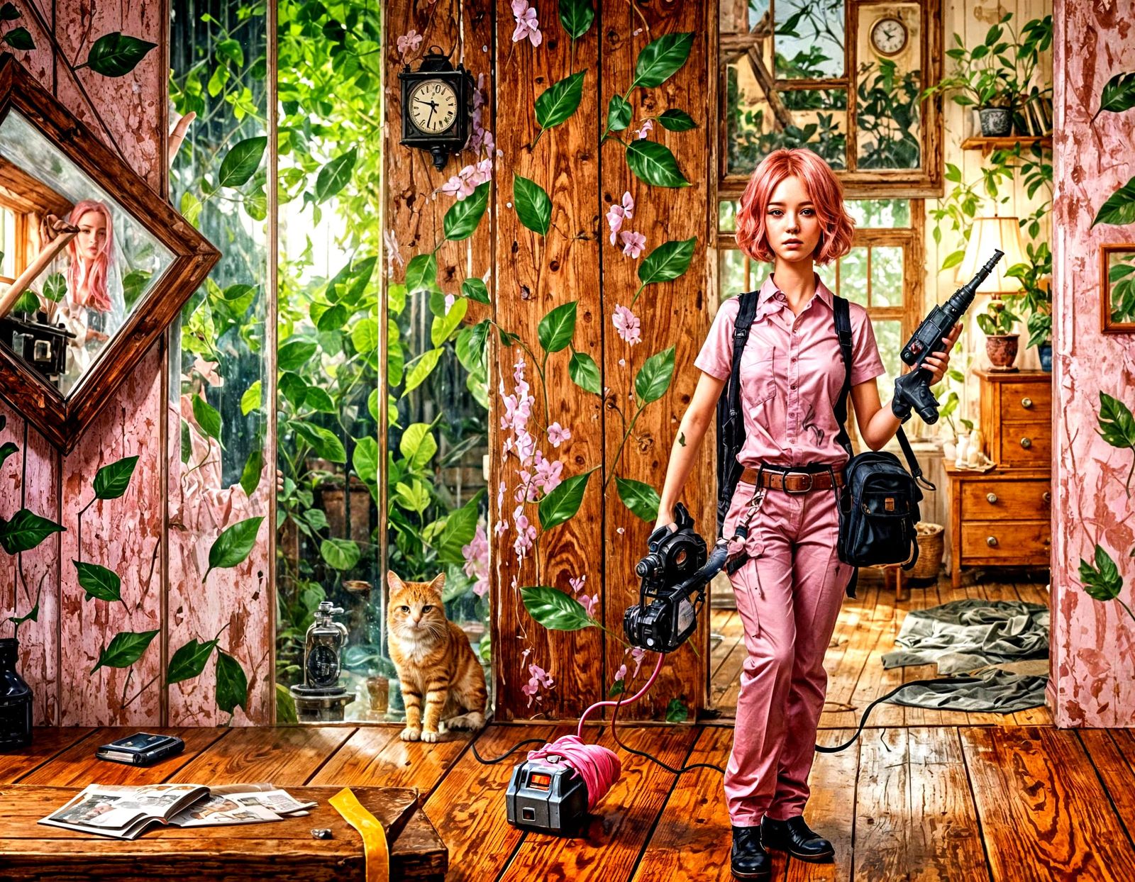 Girl with Drill: Digital Portrait in Art Nouveau Style