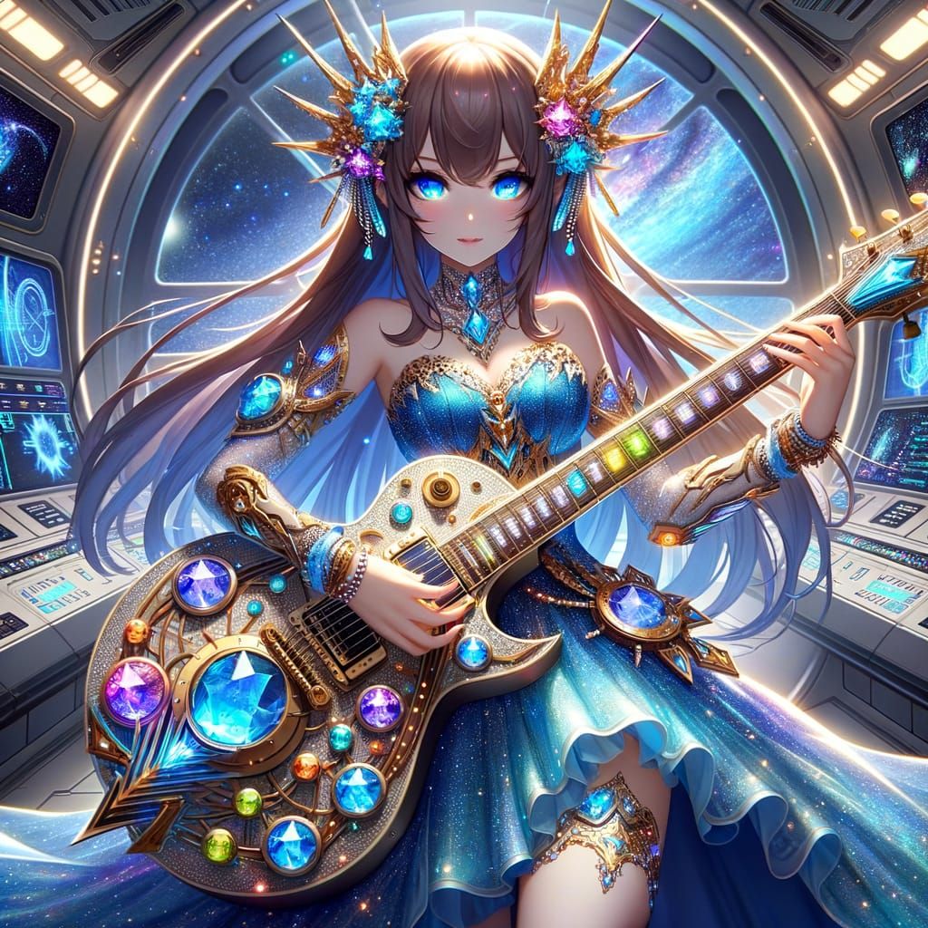 Anime Woman Plays Celestial Guitar on Starship
