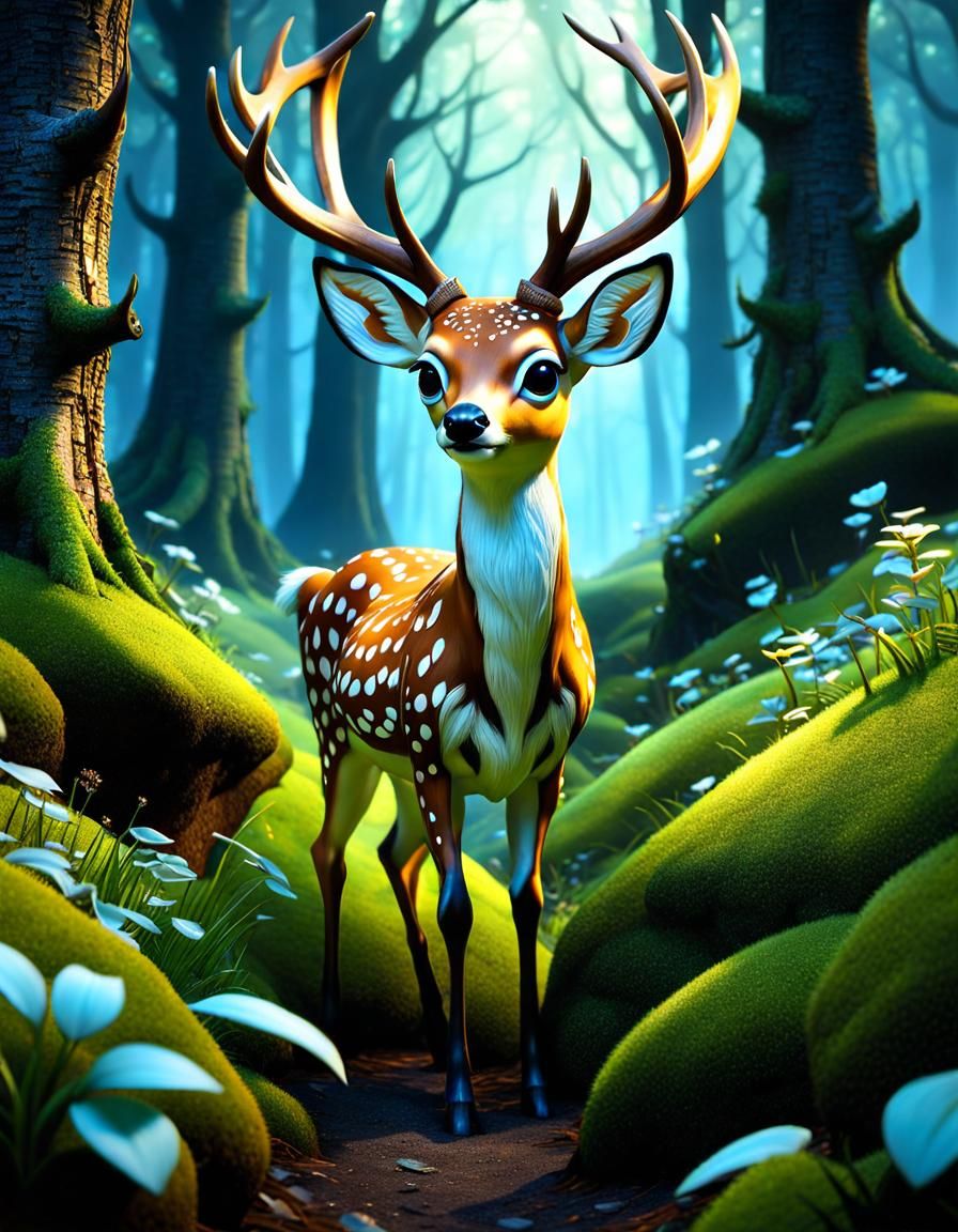 Cute Chibi Deer in a Surreal Fantasy Landscape
