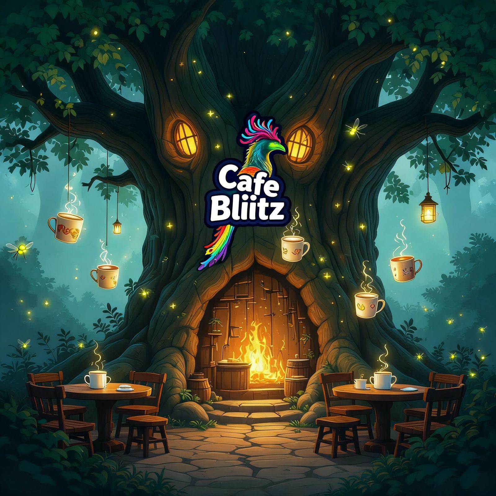 Carved Bird Logo for Forest Cafe Blitz