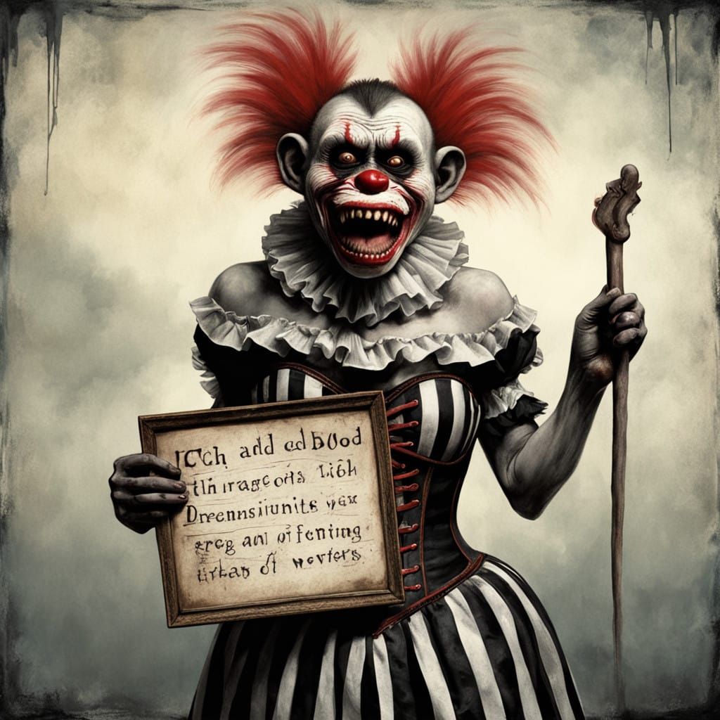 Grotesque Monkey-Clown Burlesque Dancer in Dark, Macabre Sty...