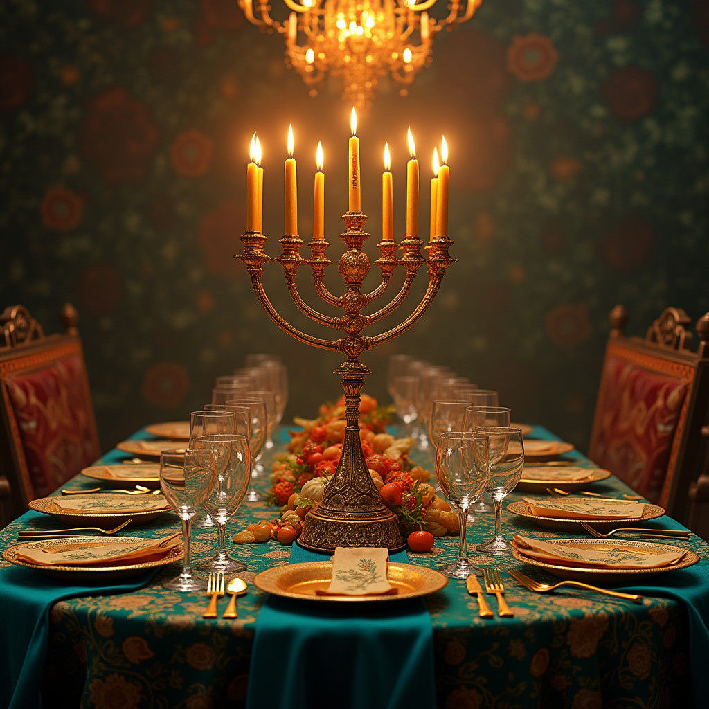 Mystical Shabbat Table in Vibrant, High-Fantasy Style