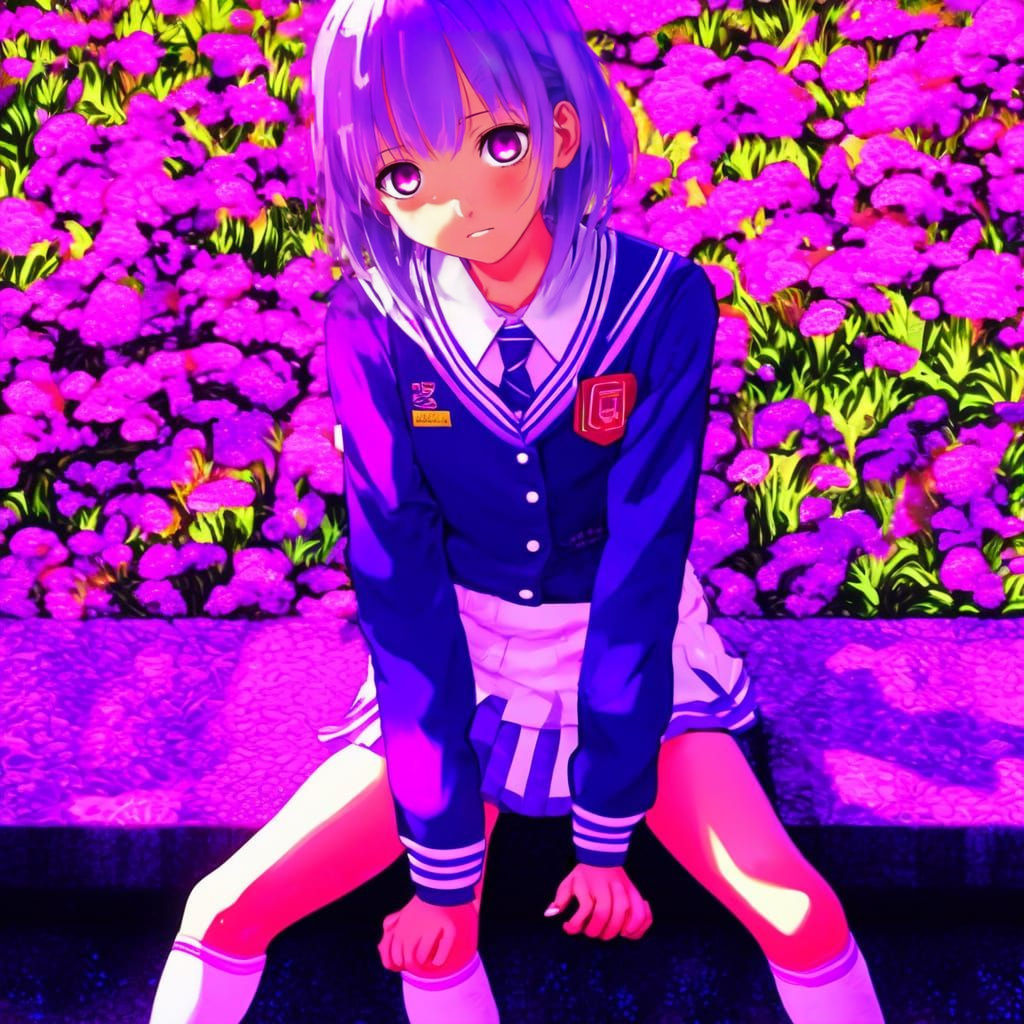 Anime Girl in School Uniform with Purple Hair