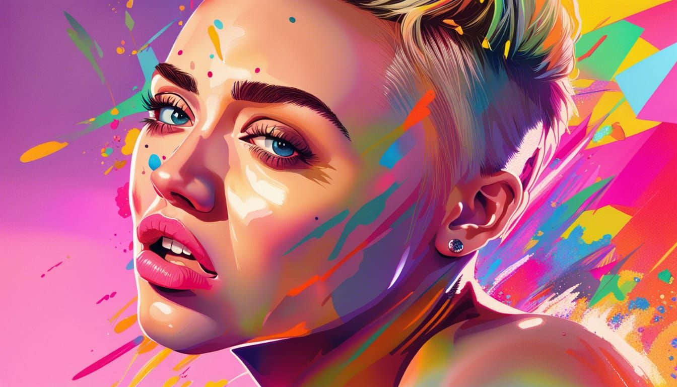 Hyperrealistic Miley Cyrus Portrait in Splash Art Style