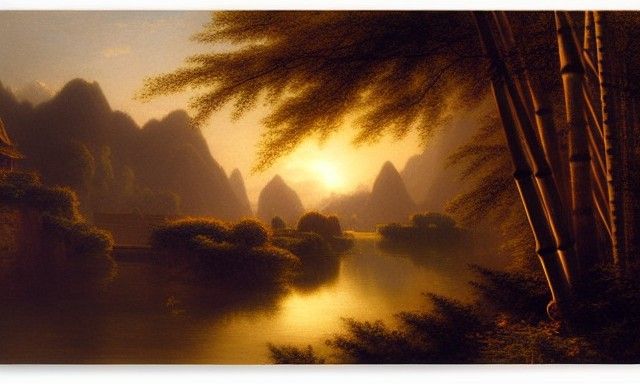 Blue Bamboo Forest: Matte Painting at Sunrise
