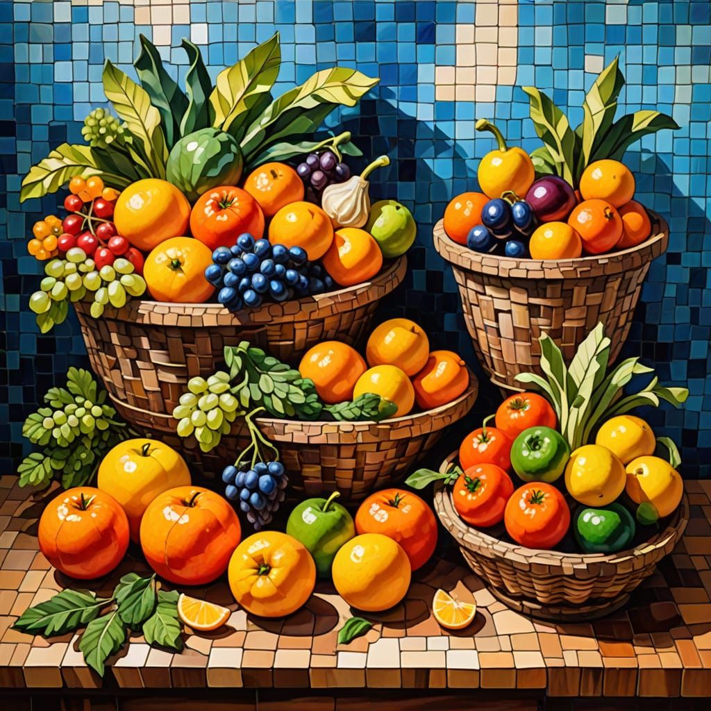 Mosaic Still Life of Fruit and Vegetables